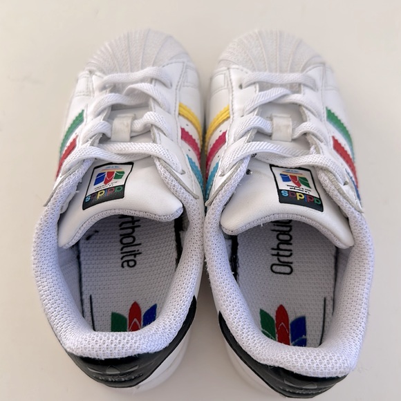 Adidas Kids White Rainbow Stripe Superstar Sneakers - Picture 7 of 10